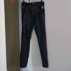 Fashion Nova Black Buckle Skinny Jeans size 14